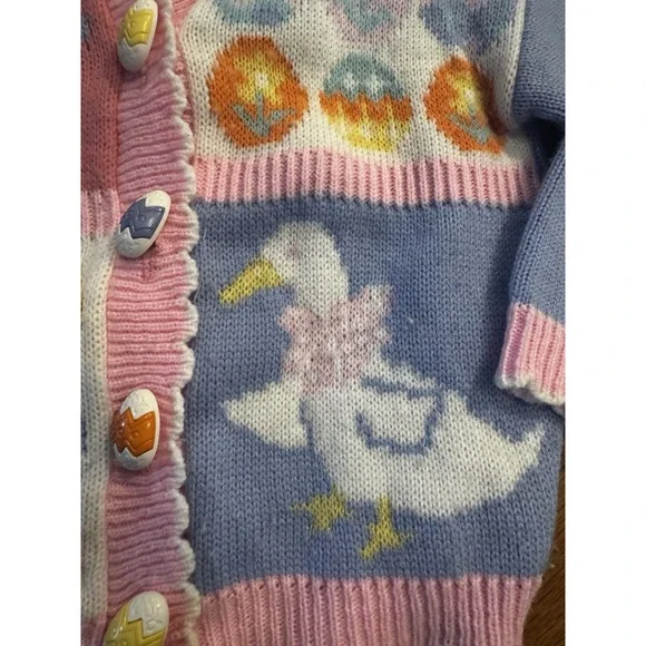 Vintage Girls Avon Style Patchwork Easter Cardigan Bunny Duck Eggs Sz 4/5 Pastel - Picture 5 of 13